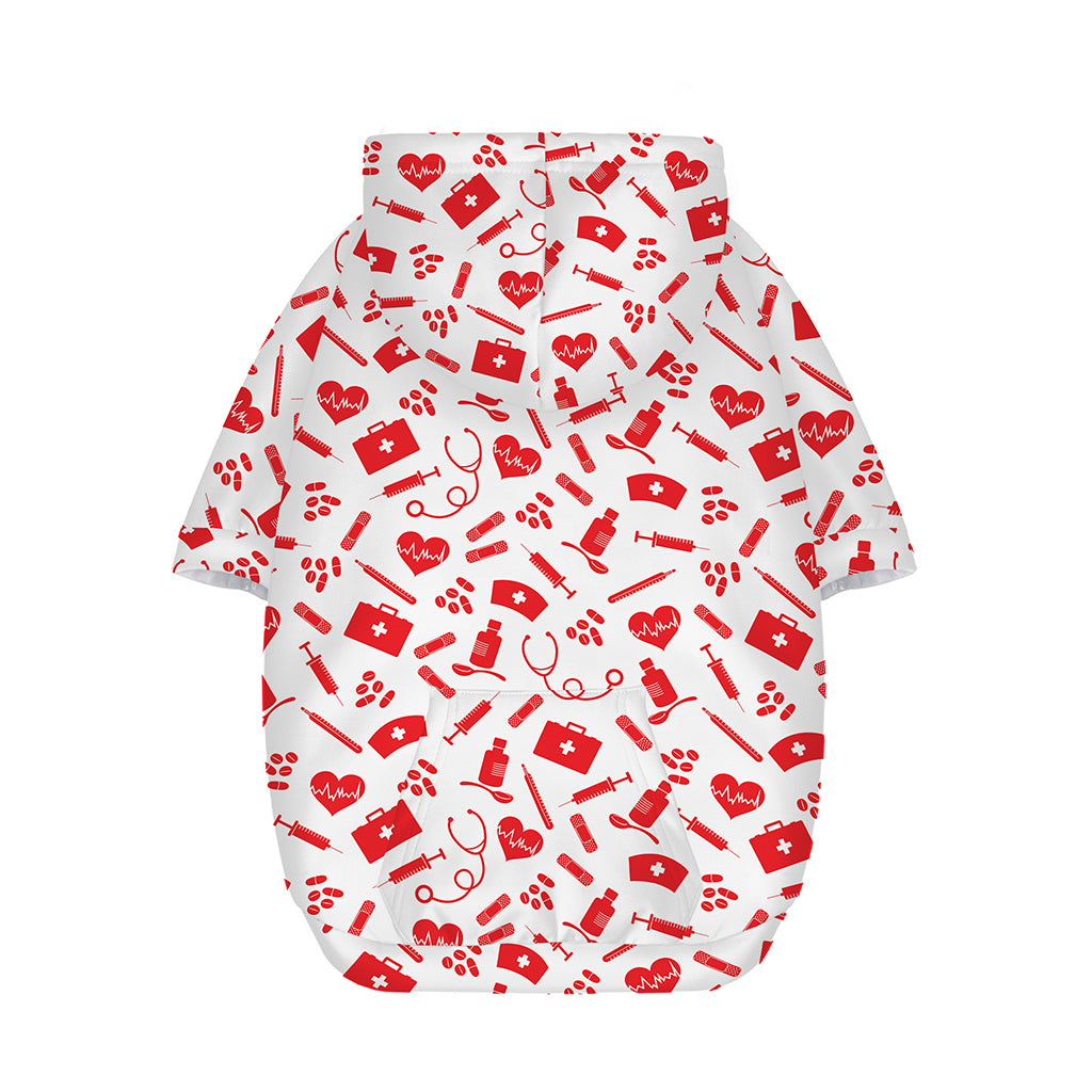 Red And White Nurse Pattern Print Dog Zip Up Hoodie