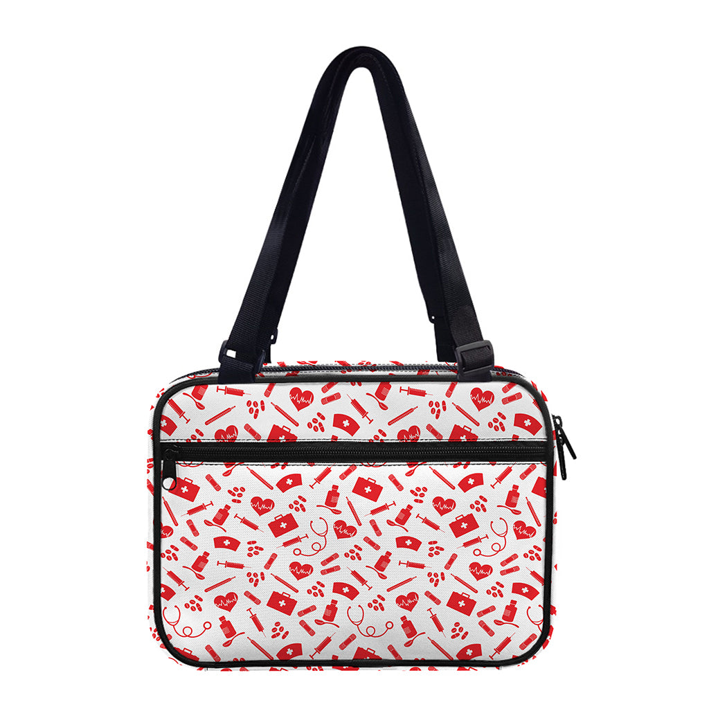Red And White Nurse Pattern Print Double Strap Bible Bag