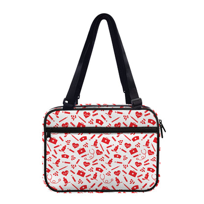 Red And White Nurse Pattern Print Double Strap Bible Bag
