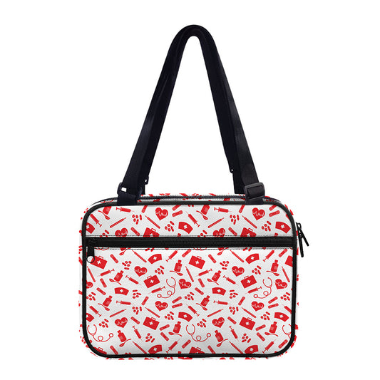 Red And White Nurse Pattern Print Double Strap Bible Bag