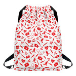 Red And White Nurse Pattern Print Drawstring Backpack