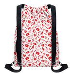 Red And White Nurse Pattern Print Drawstring Backpack