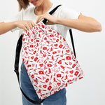Red And White Nurse Pattern Print Drawstring Backpack