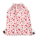 Red And White Nurse Pattern Print Drawstring Bag