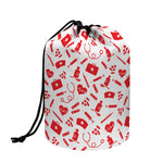 Red And White Nurse Pattern Print Drawstring Makeup Bag