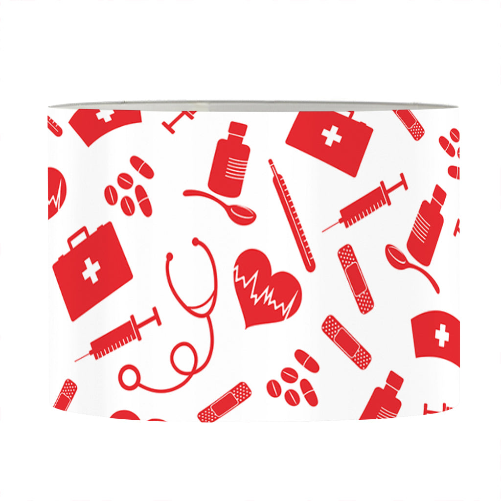 Red And White Nurse Pattern Print Drum Lamp Shade