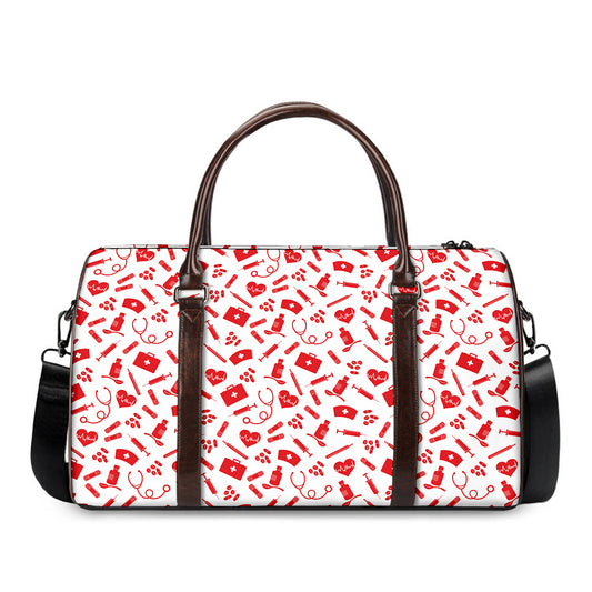 Red And White Nurse Pattern Print Duffle Bag