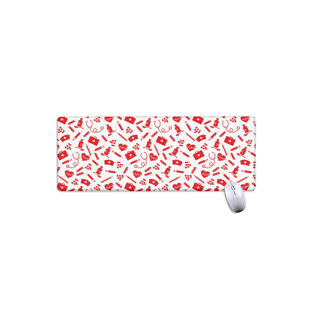 Red And White Nurse Pattern Print Extended Mouse Pad