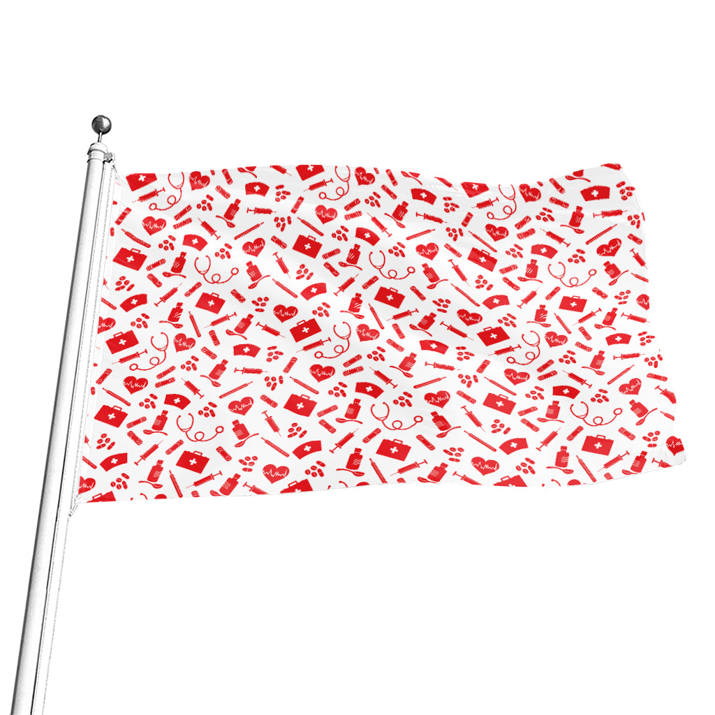 Red And White Nurse Pattern Print Flag