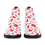 Red And White Nurse Pattern Print Flat Ankle Boots