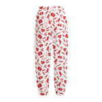 Red And White Nurse Pattern Print Fleece Lined Knit Pants