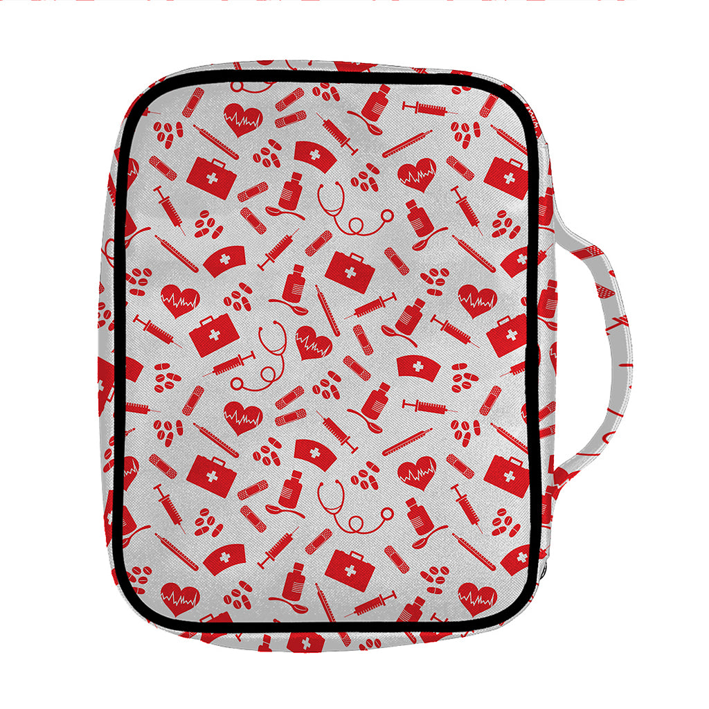 Red And White Nurse Pattern Print Front Pocket Bible Bag