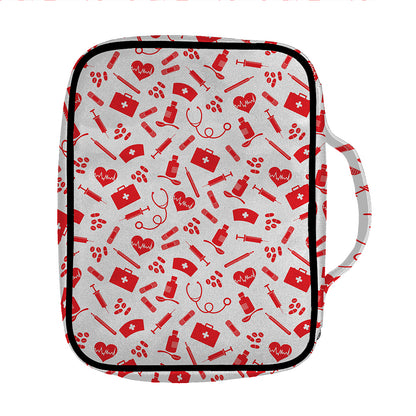 Red And White Nurse Pattern Print Front Pocket Bible Bag