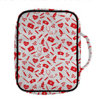 Red And White Nurse Pattern Print Front Pocket Bible Bag
