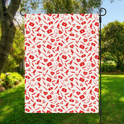 Red And White Nurse Pattern Print Garden Flag