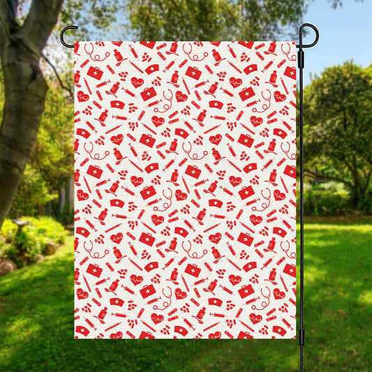 Red And White Nurse Pattern Print Garden Flag