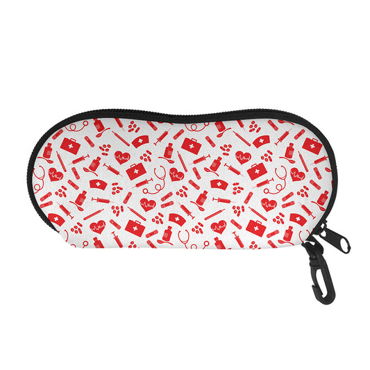 Red And White Nurse Pattern Print Glasses Case