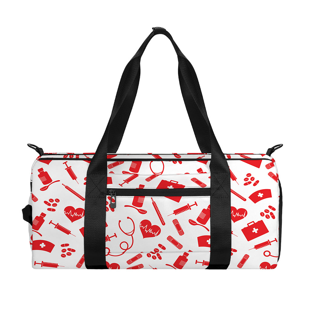 Red And White Nurse Pattern Print Gym Bag