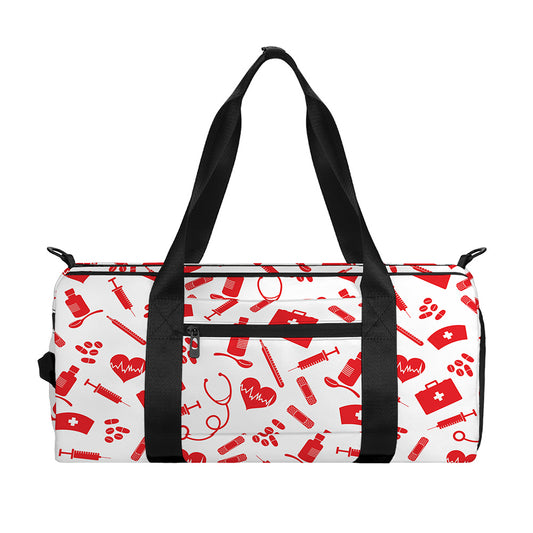 Red And White Nurse Pattern Print Gym Bag