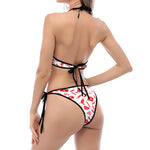 Red And White Nurse Pattern Print Halter Scoop Tie Side Bikini