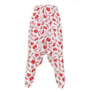 Red And White Nurse Pattern Print Hammer Pants