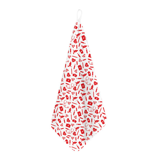 Red And White Nurse Pattern Print Hand Towel