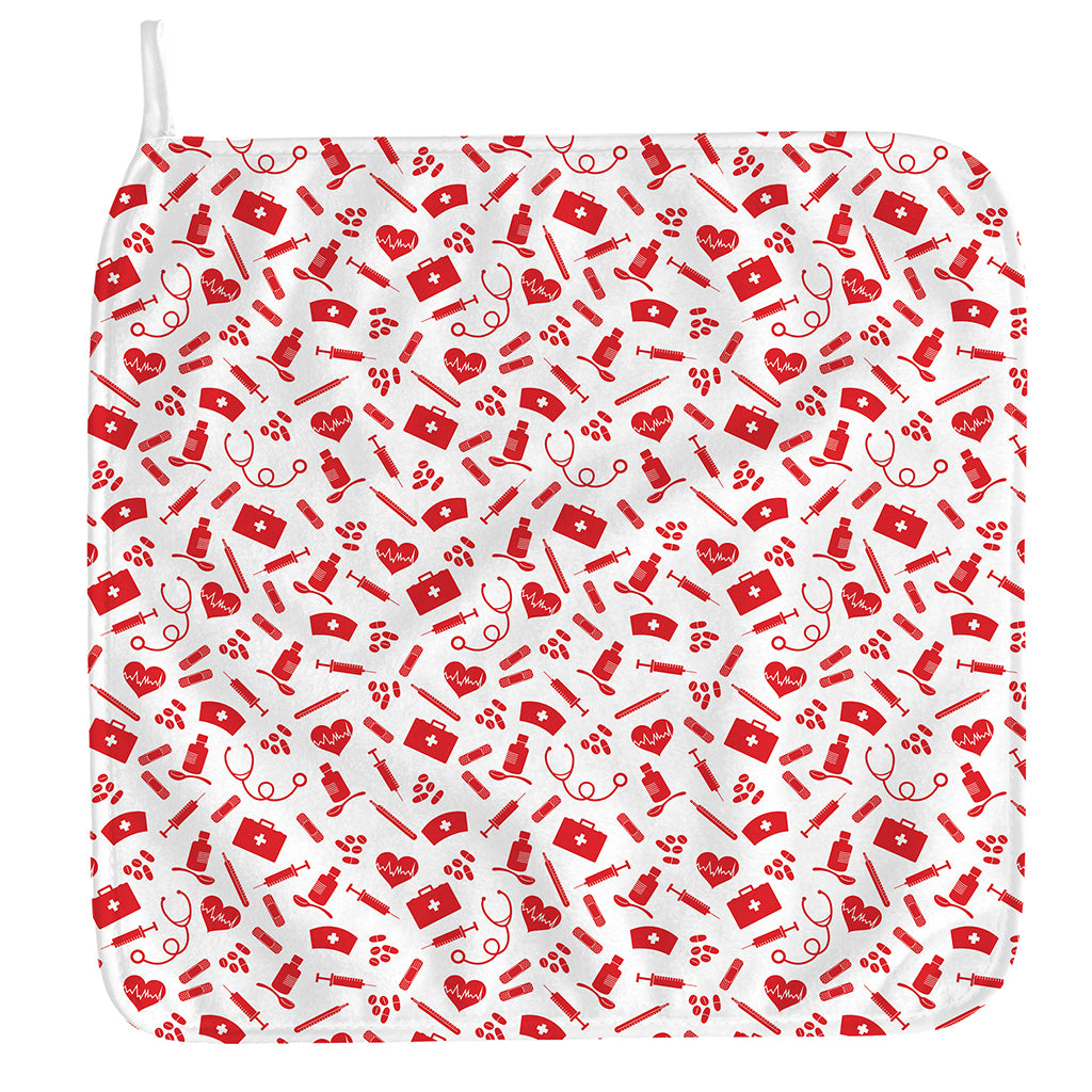 Red And White Nurse Pattern Print Hand Towel