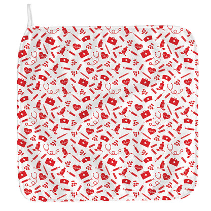 Red And White Nurse Pattern Print Hand Towel