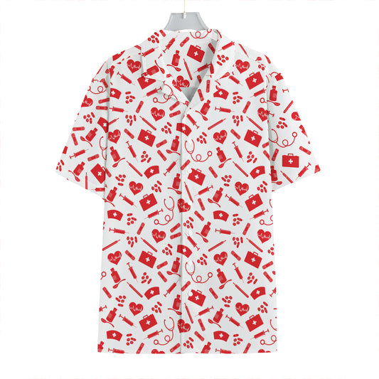 Red And White Nurse Pattern Print Hawaiian Shirt