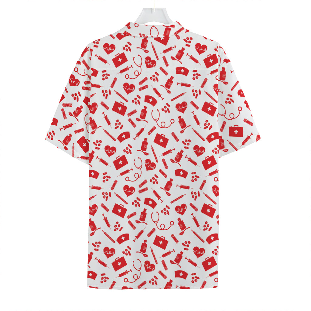 Red And White Nurse Pattern Print Hawaiian Shirt
