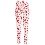 Red And White Nurse Pattern Print High-Waisted Pocket Leggings