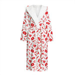 Red And White Nurse Pattern Print Hooded Bathrobe