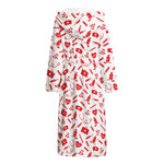 Red And White Nurse Pattern Print Hooded Bathrobe