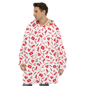 Red And White Nurse Pattern Print Hoodie Blanket