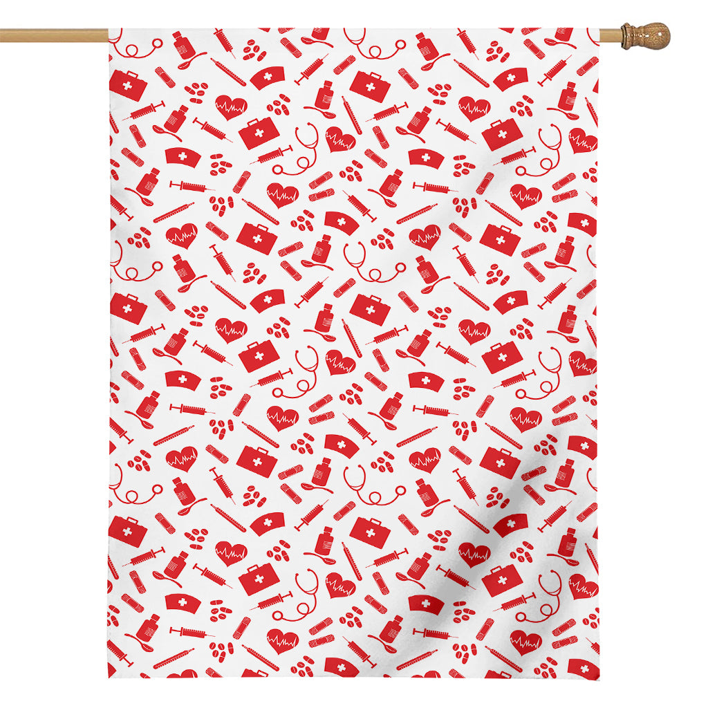 Red And White Nurse Pattern Print House Flag