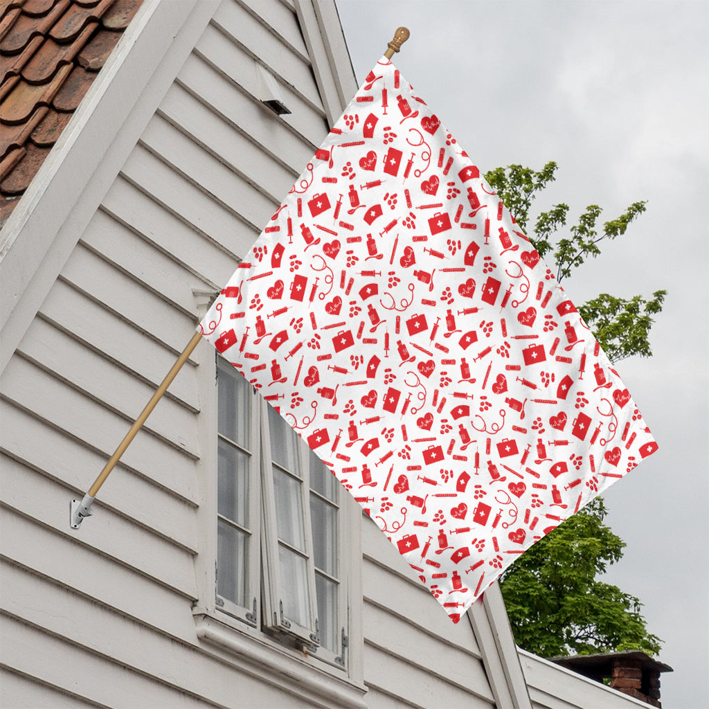 Red And White Nurse Pattern Print House Flag