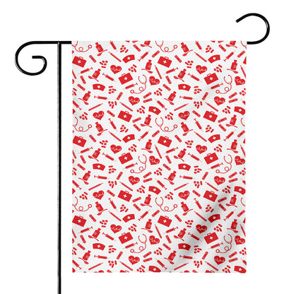 Red And White Nurse Pattern Print House Flag