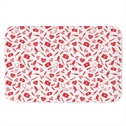 Red And White Nurse Pattern Print Indoor Door Mat