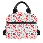 Red And White Nurse Pattern Print Insulated Lunch Bag