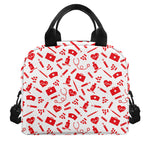 Red And White Nurse Pattern Print Insulated Lunch Bag