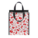 Red And White Nurse Pattern Print Insulated Lunch Tote