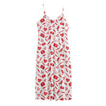 Red And White Nurse Pattern Print Jersey Midi Cami Dress