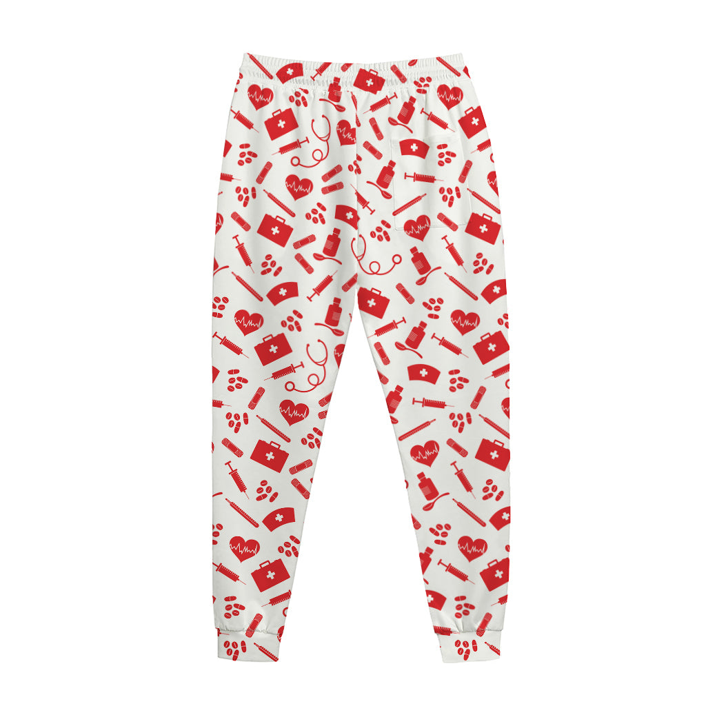 Red And White Nurse Pattern Print Jogger Pants