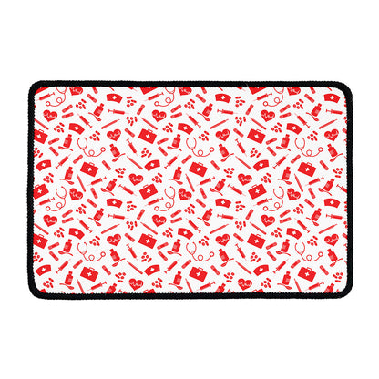 Red And White Nurse Pattern Print Kitchen Mat