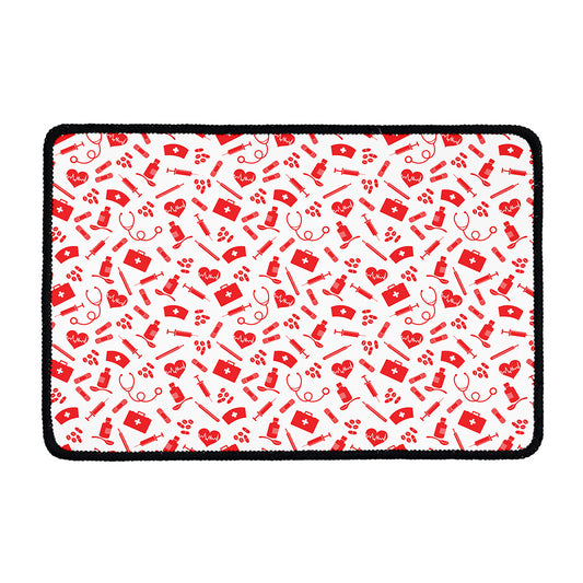 Red And White Nurse Pattern Print Kitchen Mat