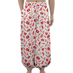 Red And White Nurse Pattern Print Lantern Pants