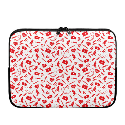 Red And White Nurse Pattern Print Laptop Sleeve