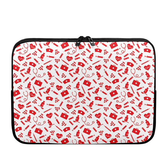 Red And White Nurse Pattern Print Laptop Sleeve