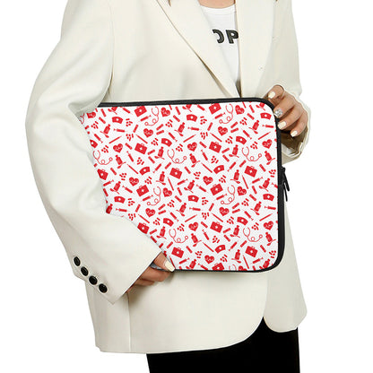Red And White Nurse Pattern Print Laptop Sleeve