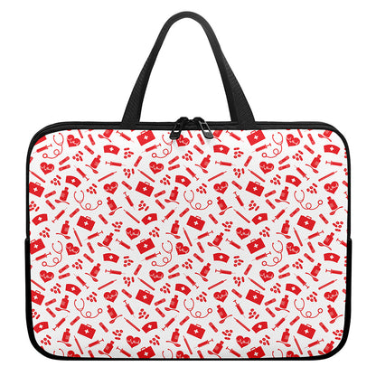 Red And White Nurse Pattern Print Laptop Sleeve With Handle